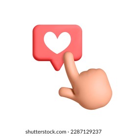 3d vector social media like emoji symbol and hand click or choose it banner design. Digital promotion or social network rating concept. 