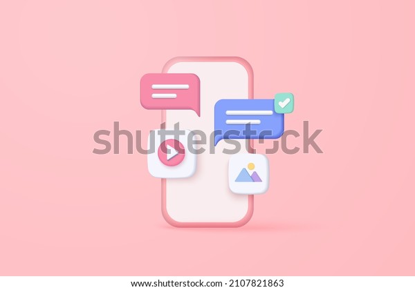 3D vector social media with video and photo\
gallery platform, 3d online social communication applications\
concept, media, social search icons, chat with smartphone\
background. Image 3d render\
vector