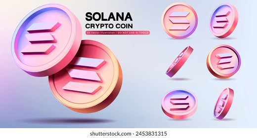 3D Vector Solana Cryptocurrency Coins Set. Perspective Illustration about Crypto Coins