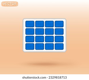 3D vector solar panels rendering icon with shadow. Photovoltaic sign for banner, web, or business creative concept illustration. 3D design isolated on orange color gradient background.