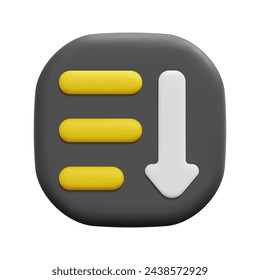 3d vector sort button icon. Isolated on white background. 3d user interface and interface ui symbol concept. Cartoon minimal style. 3d ui button icon vector render illustration.