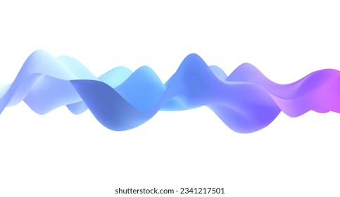 3 d conjunto de ondas de sonido vectoriales. Reproductor de audio. Tecnología de ecualizador de audio, musical de pulso. Representación realista del gradiente de curva de onda azul y rosa. Objeto abstracto aislado en un fondo blanco.