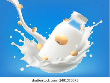 3D vector Soy milk yogurt splashing isolated background. Health concept. Realistic illustration. Can used for product design food products, Mesh gradient wes