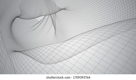 3d vector space from square polygonal meshes, abstract form on a white background