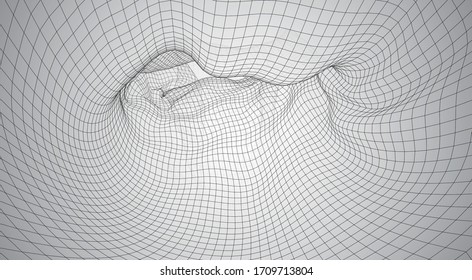 3d vector space from square polygonal meshes, abstract form on a white background
