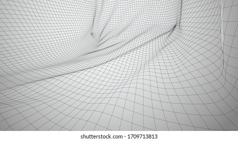 3d vector space from square polygonal meshes, abstract form on a white background