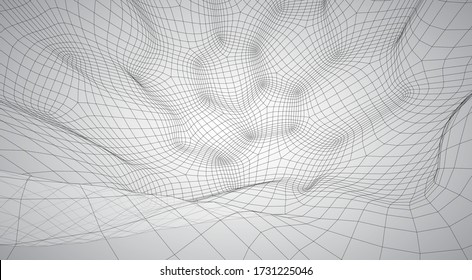 3d vector space from square polygonal meshes, abstract form on a white background