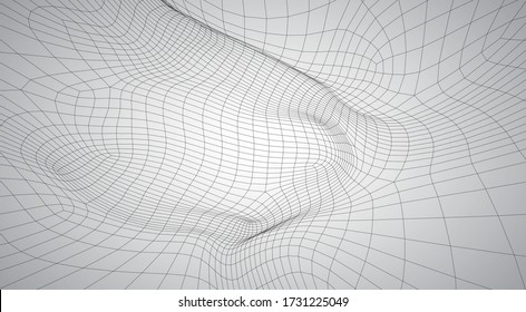3d vector space from square polygonal meshes, abstract form on a white background