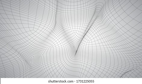 3d vector space from square polygonal meshes, abstract form on a white background