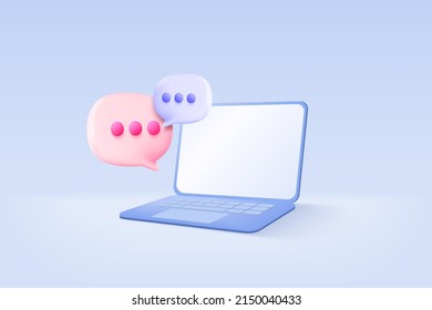 3D vector speech bubble with notebook for photo gallery platform, online social conversation comment concept, emoji message, speech icons, chat with social media. 3d speak render vector illustration