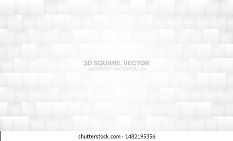 3D Vector Square Blocks Technologic White Abstract Background. Three Dimensional Science Conceptual Technology Tetragonal Structure Light Wallpaper. Tech Clear Blank Subtle Textured Backdrop