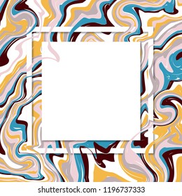 3d vector square frame. Paper cut promotion web banner for social media mobile apps. Sale and discount promo backgrounds with abstract pattern. Blur marble background with abstract oil painted waves.