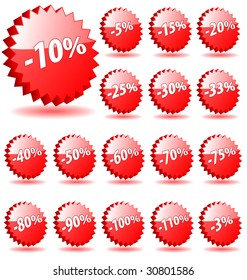 3D vector star badges with discount numbers for promotion and marketing.