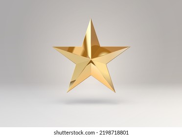 3D vector star element or simple golden shape. Shiny object with reflections made of gold..
