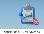 3d Vector Stock trading with clipborad, Business graph, Dart target, Business planning concept. Eps 10 Vector.