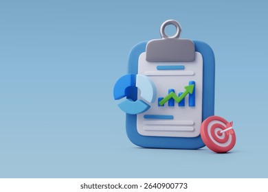 3d Vector Stock trading with clipborad, Business graph, Dart target, Business planning concept. Eps 10 Vector.
