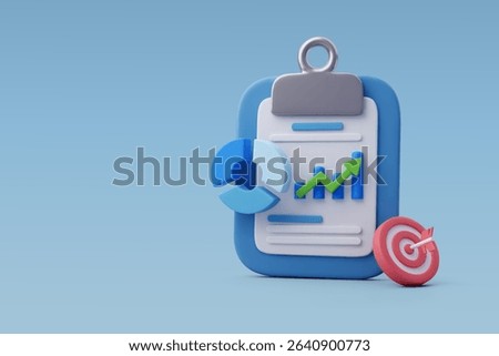 3d Vector Stock trading with clipborad, Business graph, Dart target, Business planning concept. Eps 10 Vector.