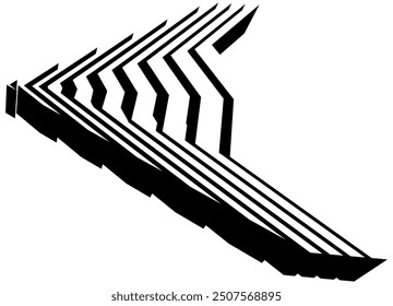 3d Vector striped black arrow on a white background. Modern speed striped pattern. on a white background. Vector background from lines. Pointer, navigation
