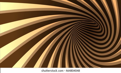 3d vector striped spiral abstract tunnel background. Background for products with chocolate or coffee cream taste. Twisted rays. Striped tunnel. Spiral hole.