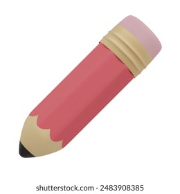 3d vector stylized graphite pencil with eraser tip