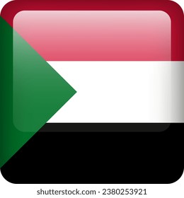 3d vector Sudan flag glossy button. Sudanese national emblem. Square icon with flag of Sudan