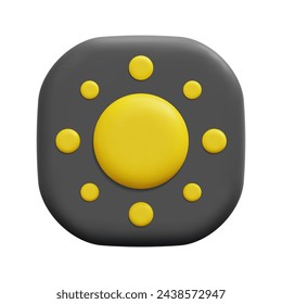 3d vector sun button icon. Isolated on white background. 3d user interface and interface ui symbol concept. Cartoon minimal style. 3d ui button icon vector render illustration.