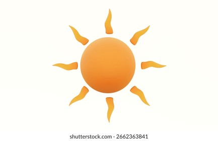 Vector 3D símbolo del sol aislado en el fondo pastel. Cálido amanecer caliente estación de verano clima al aire libre soleado, Sunbeam mañana, estilo de dibujos animados mínimo. Eps 10 Vector. ilustración.