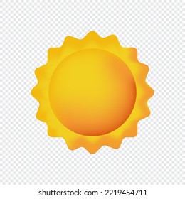 3d vector sun realistic illustration. Summer solar object isolated. Minimal cartoon weather sunshine. Element for weather forecast. Vector illustration