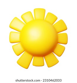 3d Vector Sun realistic illustration. Summer Solar object isolated on white. Minimal cartoon weather sunshine render scene design