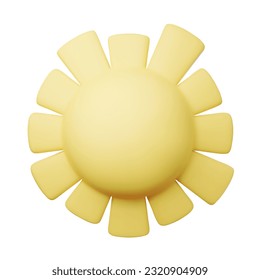 3d Vector Sun realistic illustration. Summer Solar object isolated on white. Minimal cartoon weather sunshine render scene design