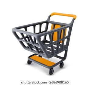 Carrinho de supermercado 3D Vetor. Comprador de mercado realista isolado.