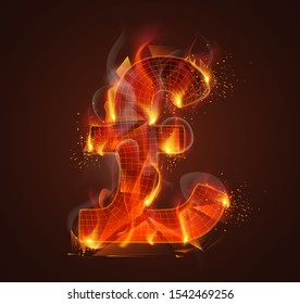 3d vector symbol on fire with smoke and sparks on a dark red background