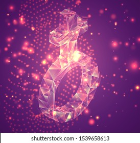 3d vector symbol on a pink background, exploded crystal