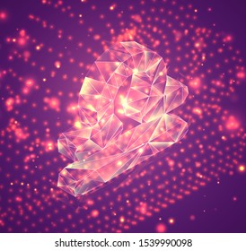 3d vector symbol on a pink background, exploded crystal