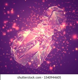 3d vector symbol on a pink background, exploded crystal