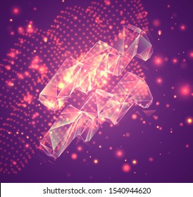 3d vector symbol on a pink background, exploded crystal