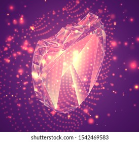 3d vector symbol on a pink background, exploded crystal