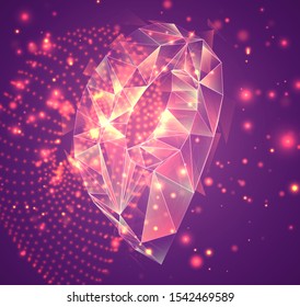 3d vector symbol on a pink background, exploded crystal