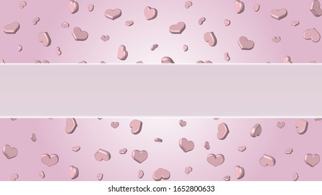 Símbolo vectorial 3D, corazones rosados volumétricos en un fondo rosado.