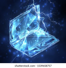 3d vector symbol whist in a stormy blue sky and lightning strikes into it