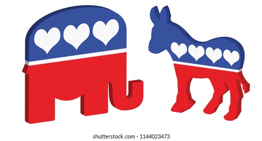 3D vector symbols for the Republican and democratic political parties