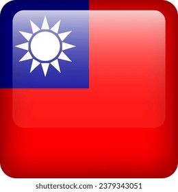 3d vector Taiwan flag glossy button. Taiwanese national emblem. Square icon with flag of Taiwan