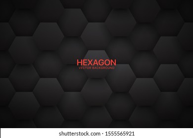 3D Vector Technological Hexagonal Blocks Dark Gray Abstract Background. 3D Vector Dark Background. Scientific Tech Hexagon Grid Pattern Black White Conceptual Wallpaper. Three Dimensional Clear