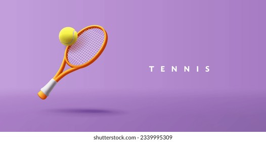 3d Vector Tennis Racket with Ball illustration, Sport and Game competition poster.