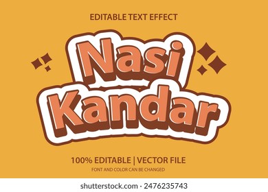 3d vector text effect Malaysian food. traditional culinary food nasi Kandar. logotype. headline or banner promotion.