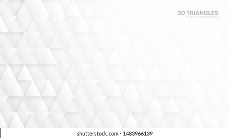 3D Vector Triangle Particles Technological White Abstract Background. Three Dimensional Science Conceptual Technology Triangular Structure Light Wallpaper. Tech Clear Blank Subtle Textured Backdrop