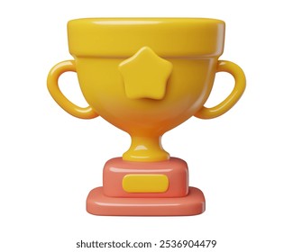 3D vector trophy cup icon with a star. Cute minimal gold winner award prize three dimensional illustration isolated on white.