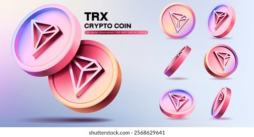 3D Vector TRX Cryptocurrency Coins Set. Perspective Illustration about Crypto Coins