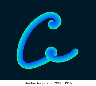 3D Vector tube of the letter C. Vector isolated letters. - Vektorgrafik. Neon 3D letter. 3D Rounded Headline Font. Neon bubble typeset with painted letter.  Matte light-green and blue colors. 