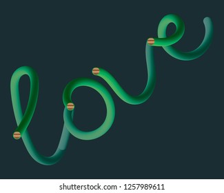 3D Vector tube of the word "love". Vector isolated word. - Vektorgrafik. 3D love. 3D Rounded Headline Font.